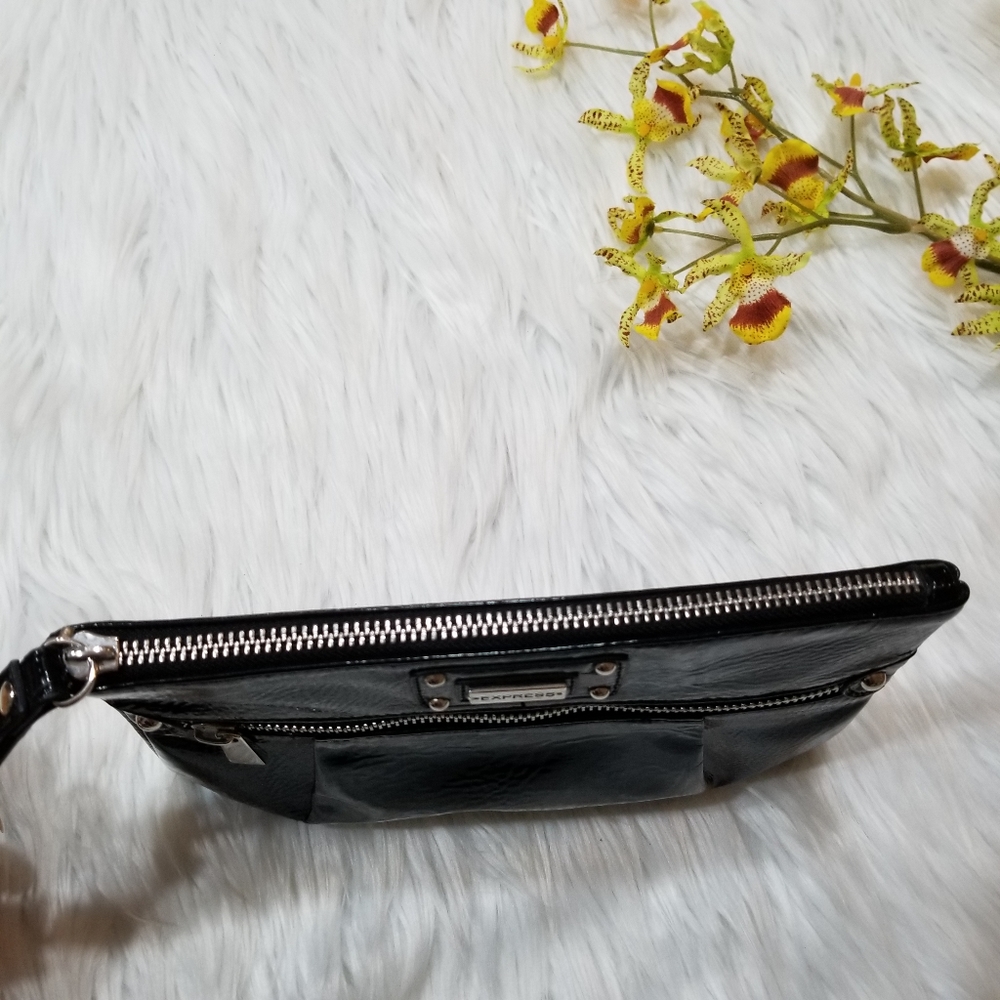 EXPRESS Black Patent Leather Wristlet, Zipper Closure. - Picture 11 of 16